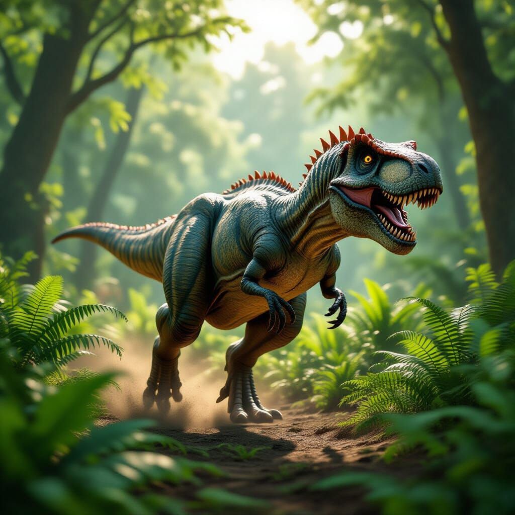 T-Rex Run Through Prehistoric Fern Forest