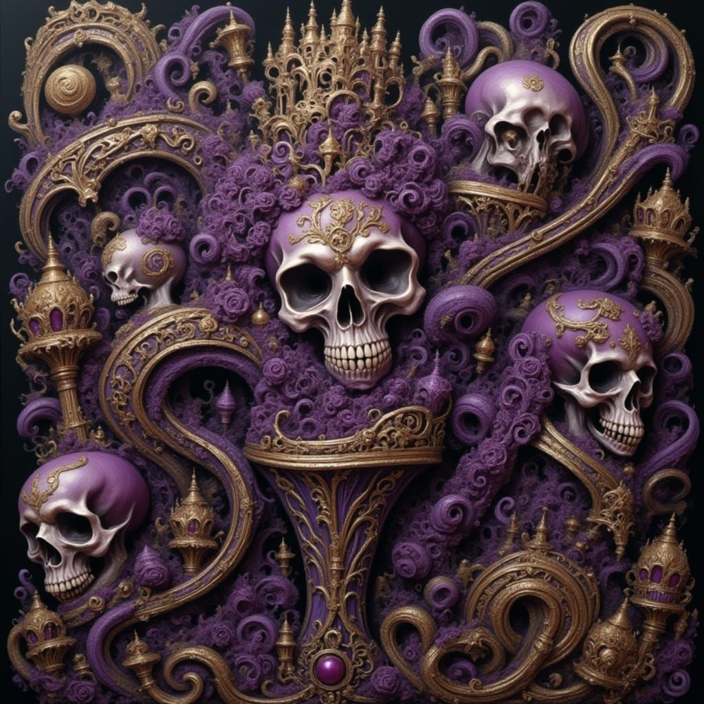 Opulent Purple Baroque Painting with Gold Accents