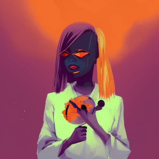 Ebony Girl with Orange Hair in Cel-Shaded Style