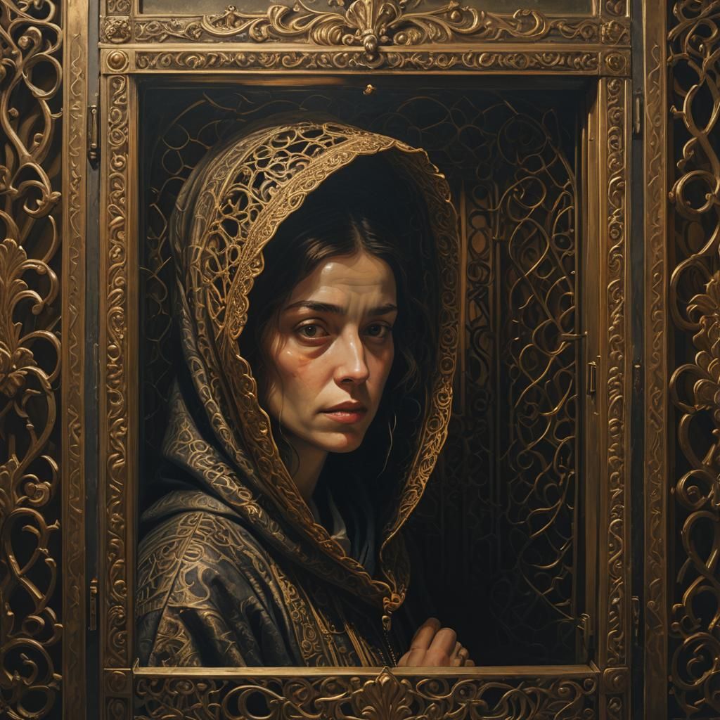 Eerie Confessional Portrait in Rembrandt Style