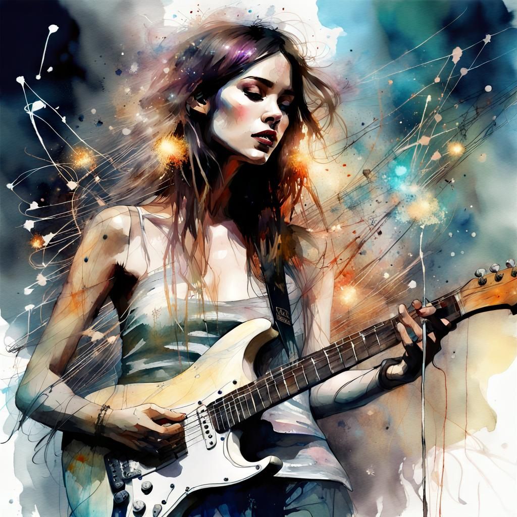 Beautiful Woman Singer in Watercolor Art