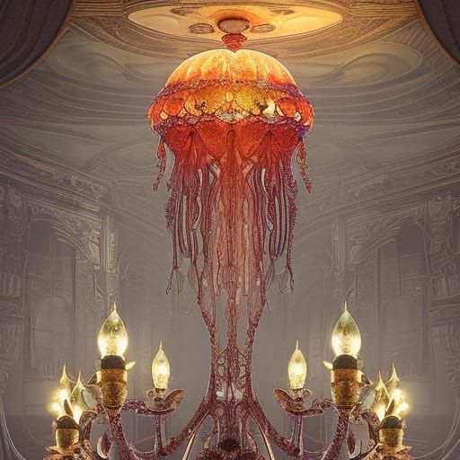 Ornate Jellyfish Chandelier in Digital Matte Painting