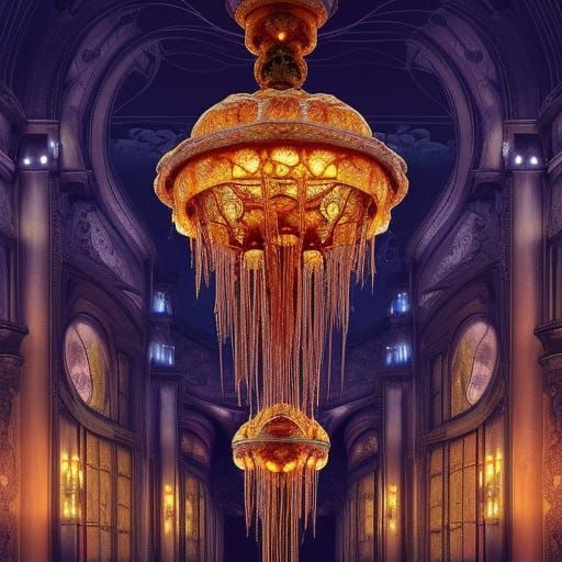 Ornate Jellyfish Chandelier: Epic Digital Matte Painting