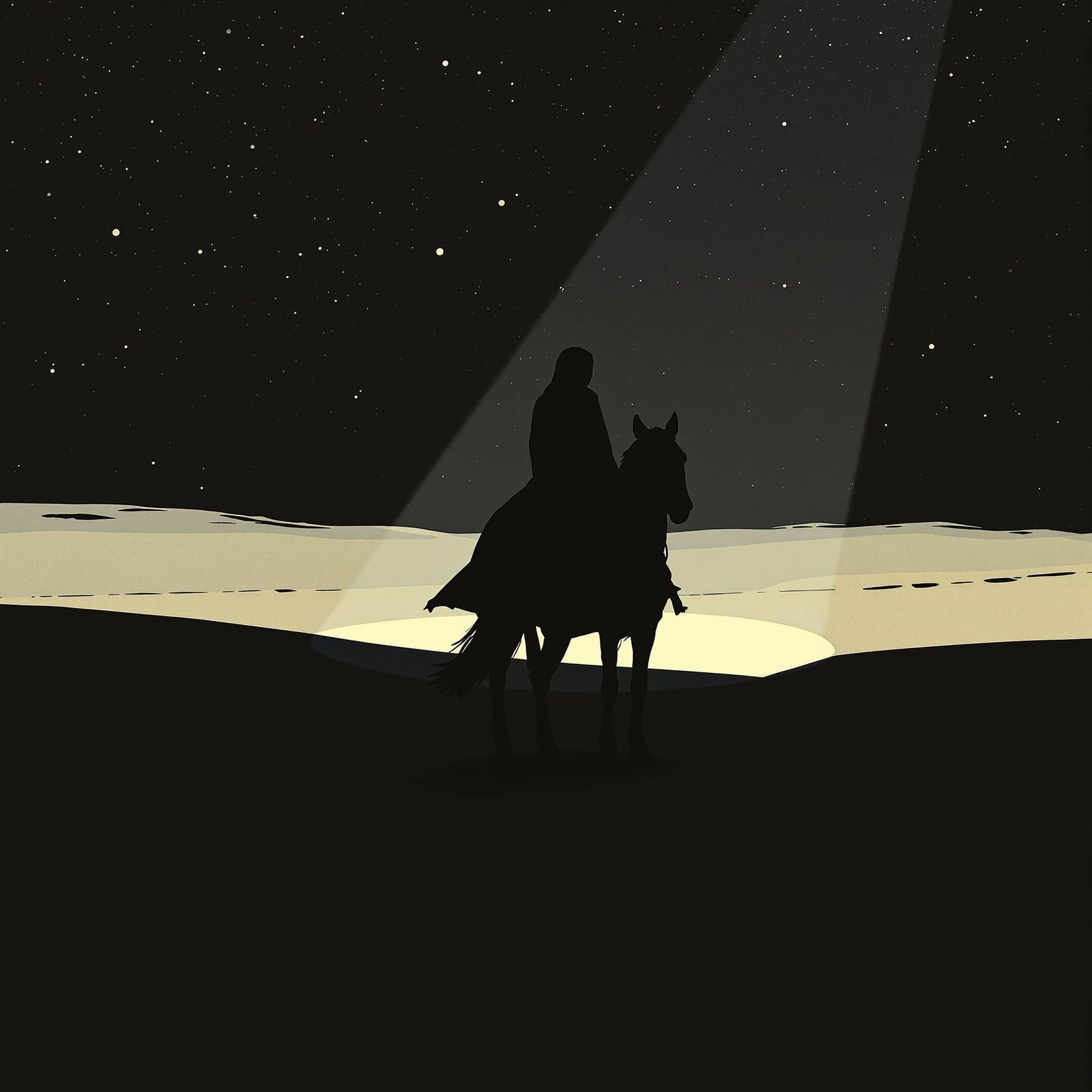 Lone Rider in Desert: Graphic Art Style