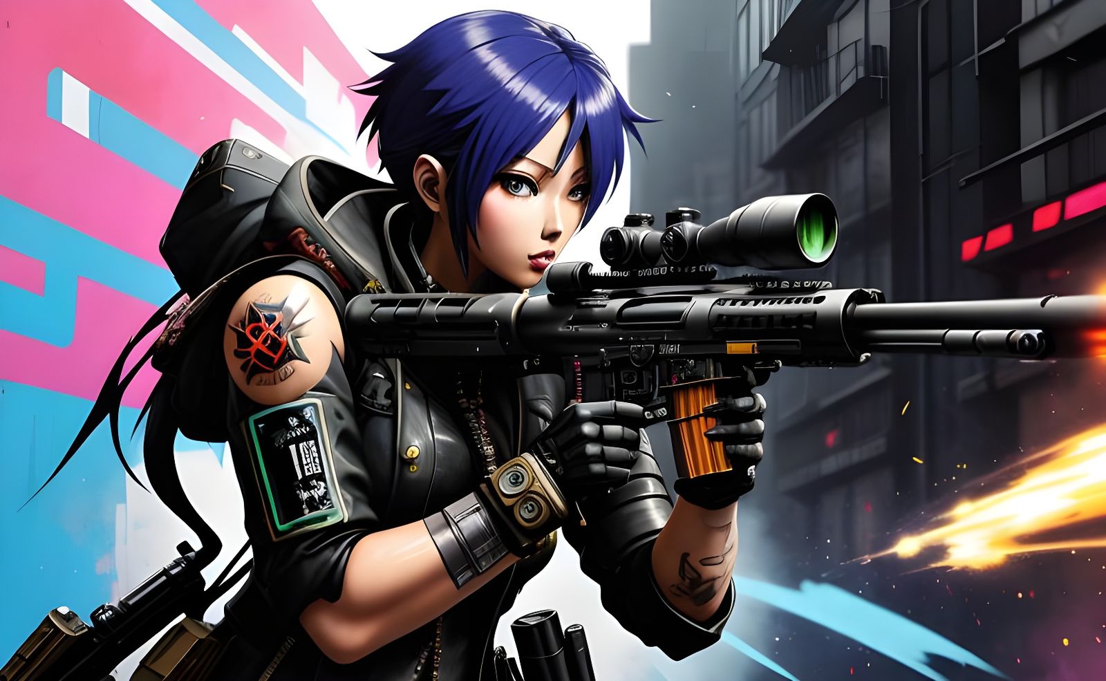 Cyberpunk Steampunk Sniper in Graffiti Art Style