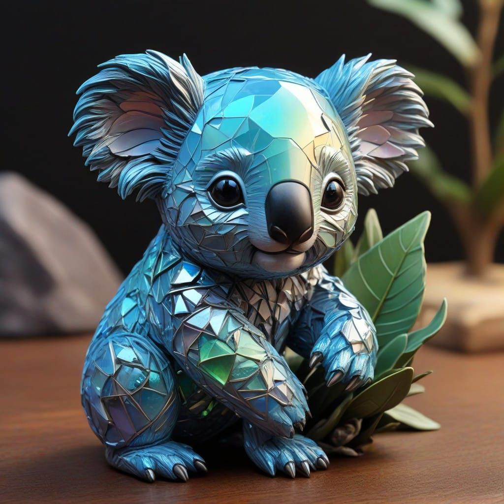 Surreal Opal Gemstone Koala Bear Sculpture