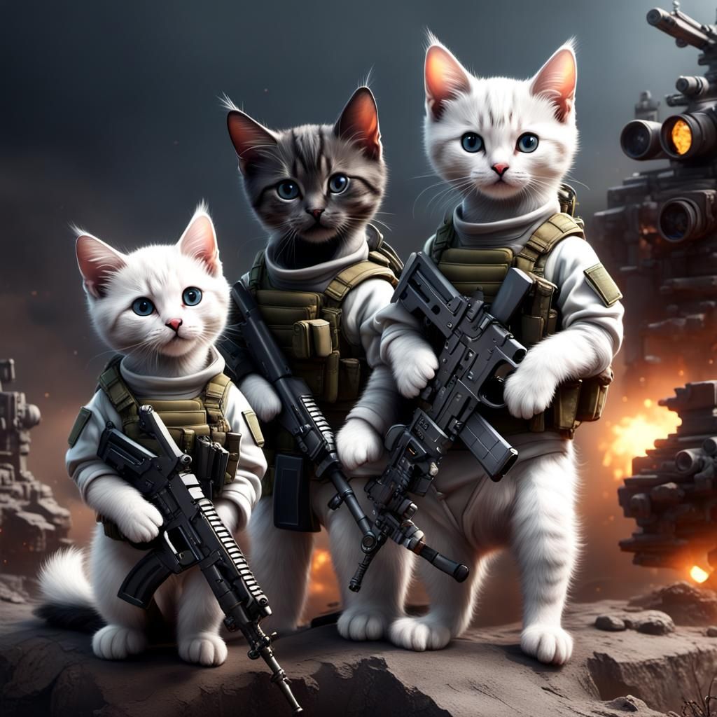 Kittens as Modern Soldiers in Detailed Digital Art