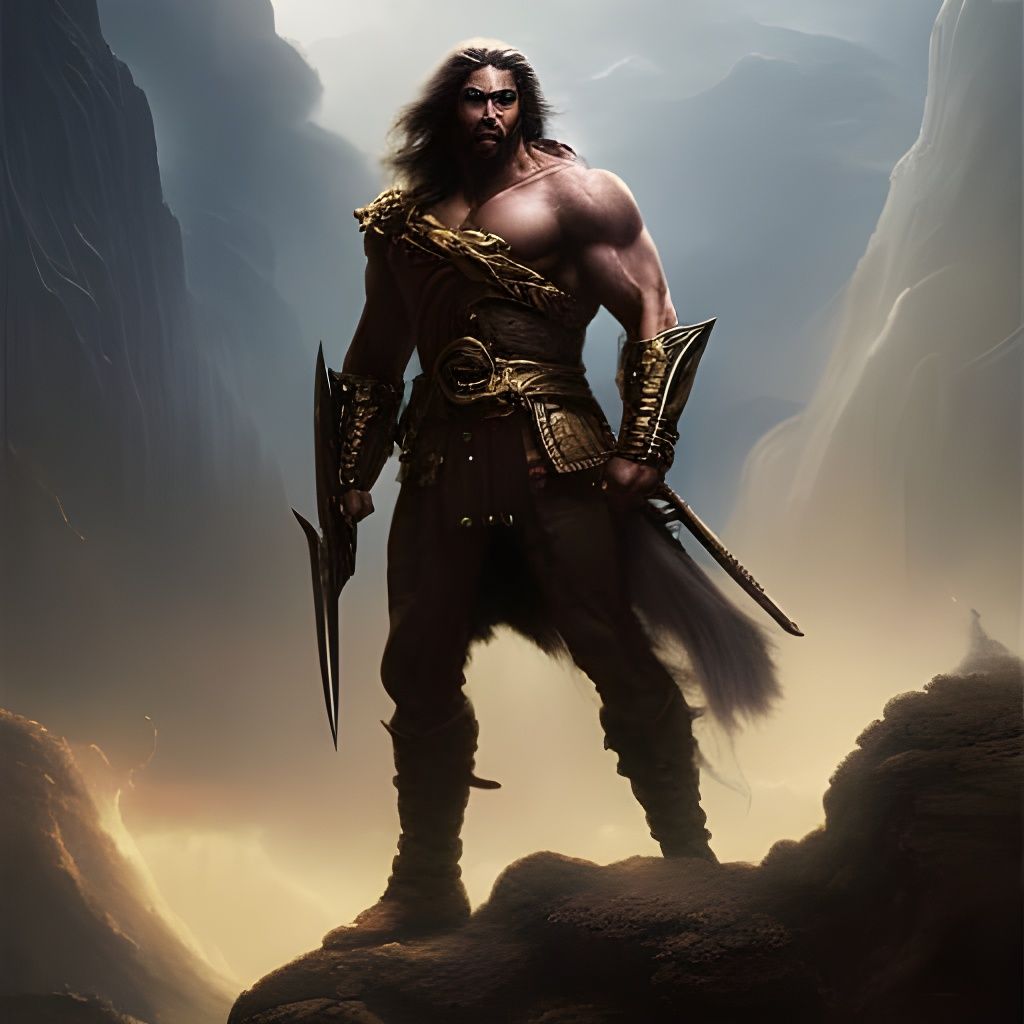 Barbarian Battles Gorilla: Dark Fantasy Digital Art