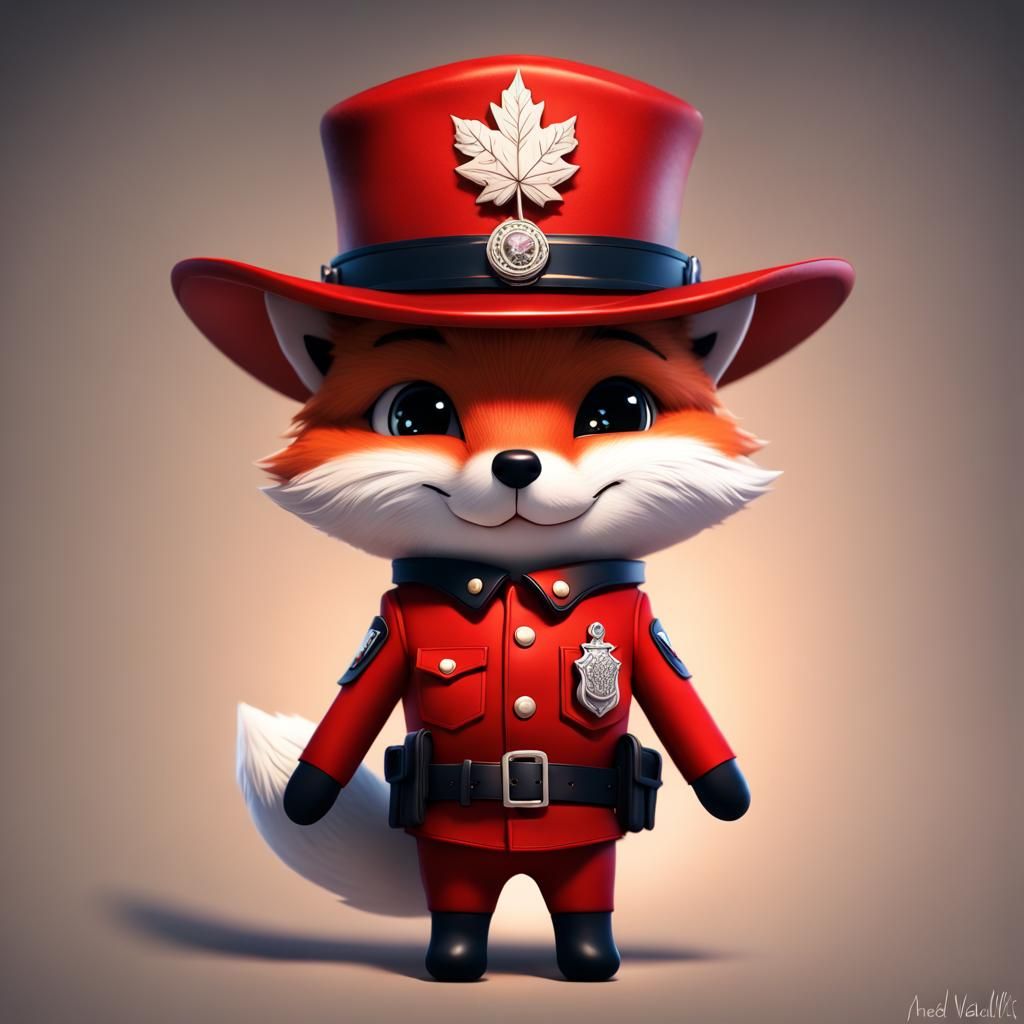 Chibi Fox as Mountie with Maple Leaves