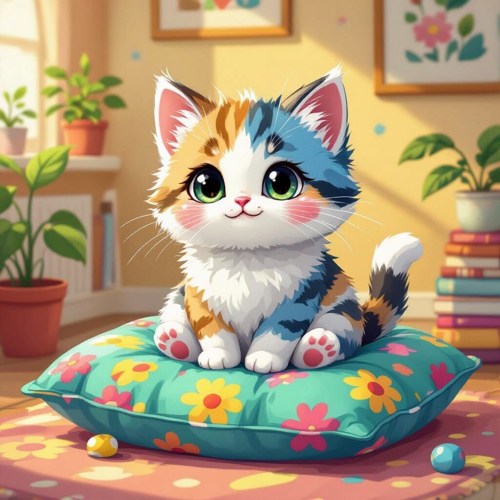 Cute Furry Kitty in Pop Art Style