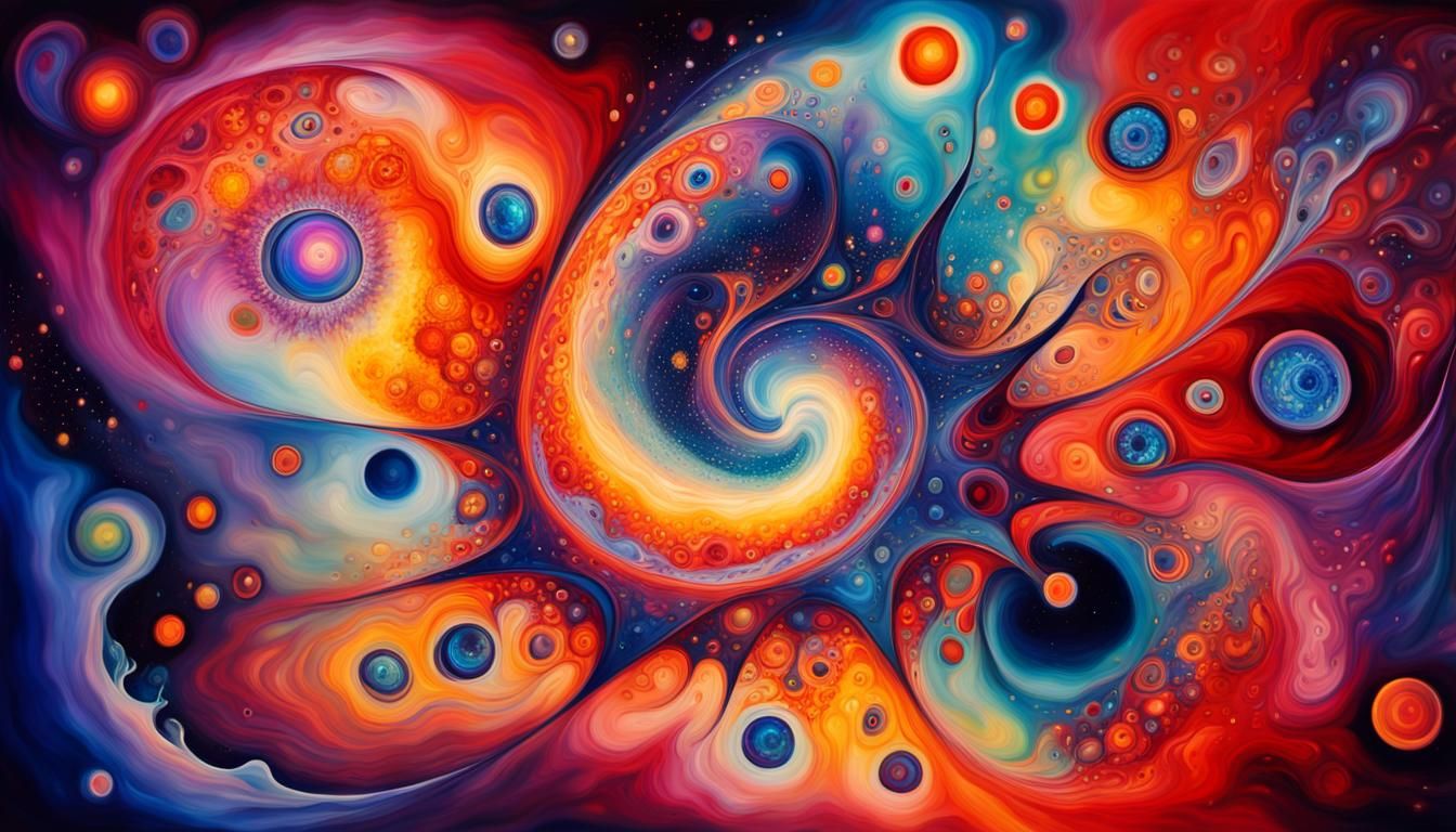 Surreal Cosmic Art with Swirling Plasma Stars