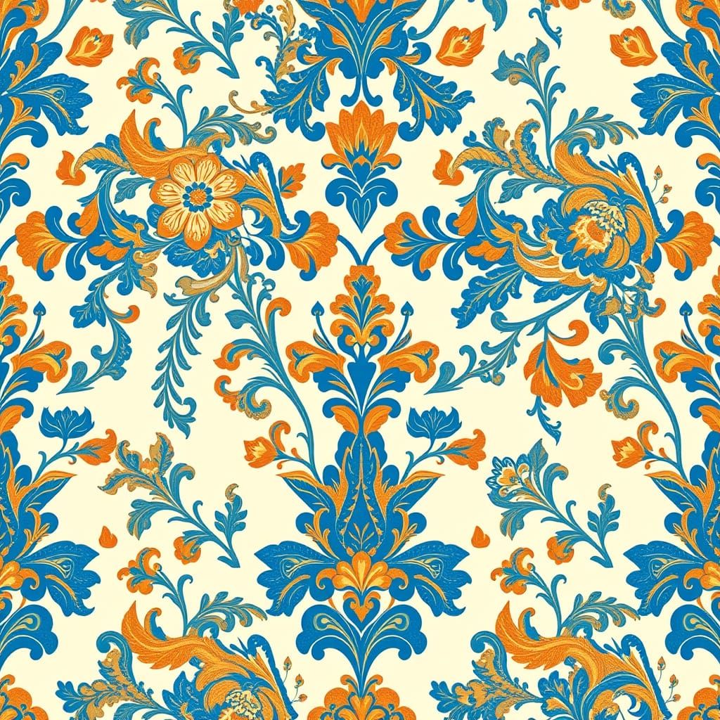 Elegant Victorian-Style Blue and White Floral Wallpaper