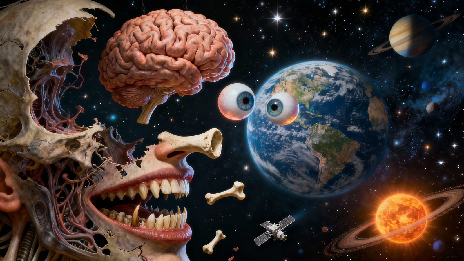 Surreal Deconstructed Face in Outer Space