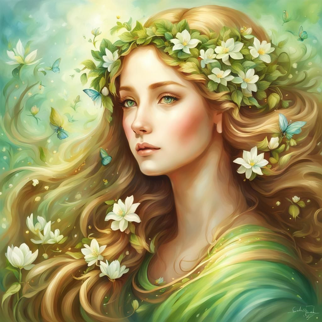 Goddess of Spring with Flowing Hair