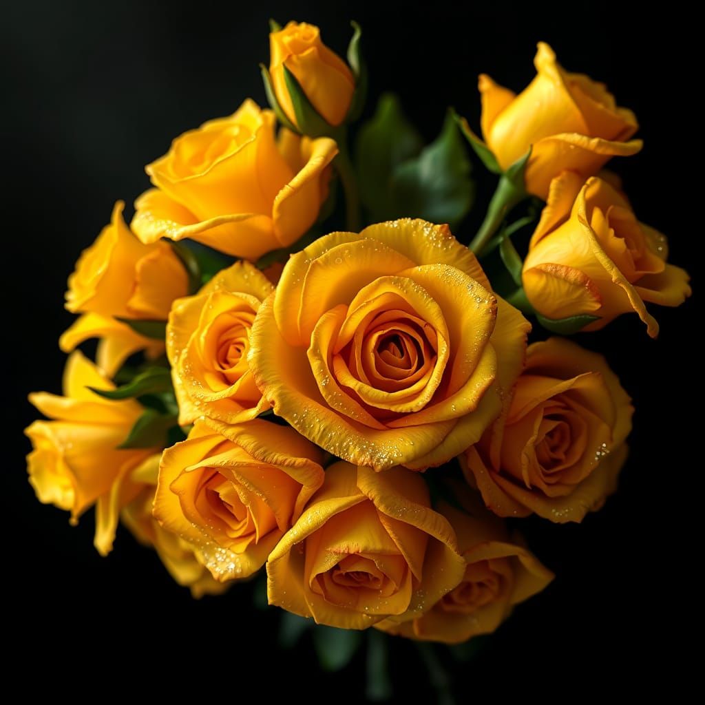 Radiant Yellow Roses with Glittering Petals