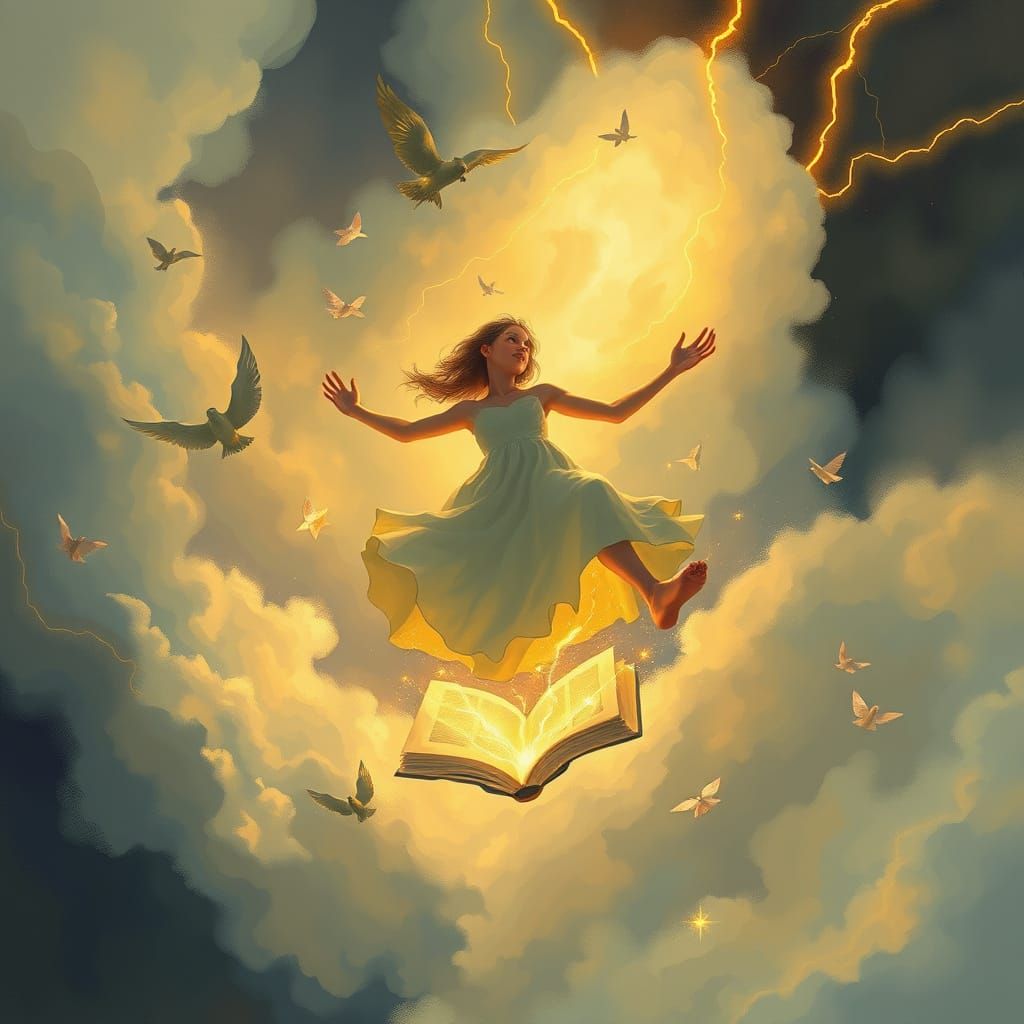 Ethereal Person Surrounded by Magical Paper Art