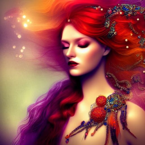 Fire Queen with Pearls and Rubies: 3D Render