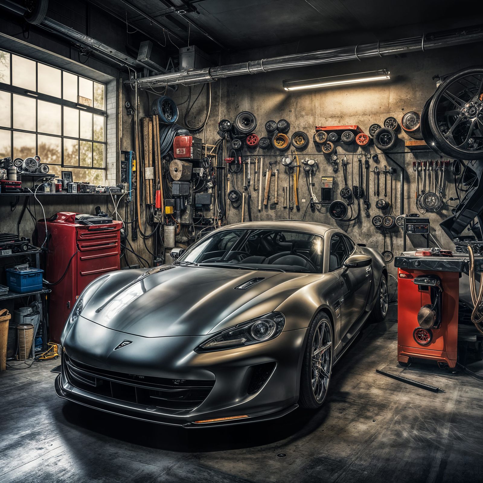Hyperrealistic Sports Car Garage Scene