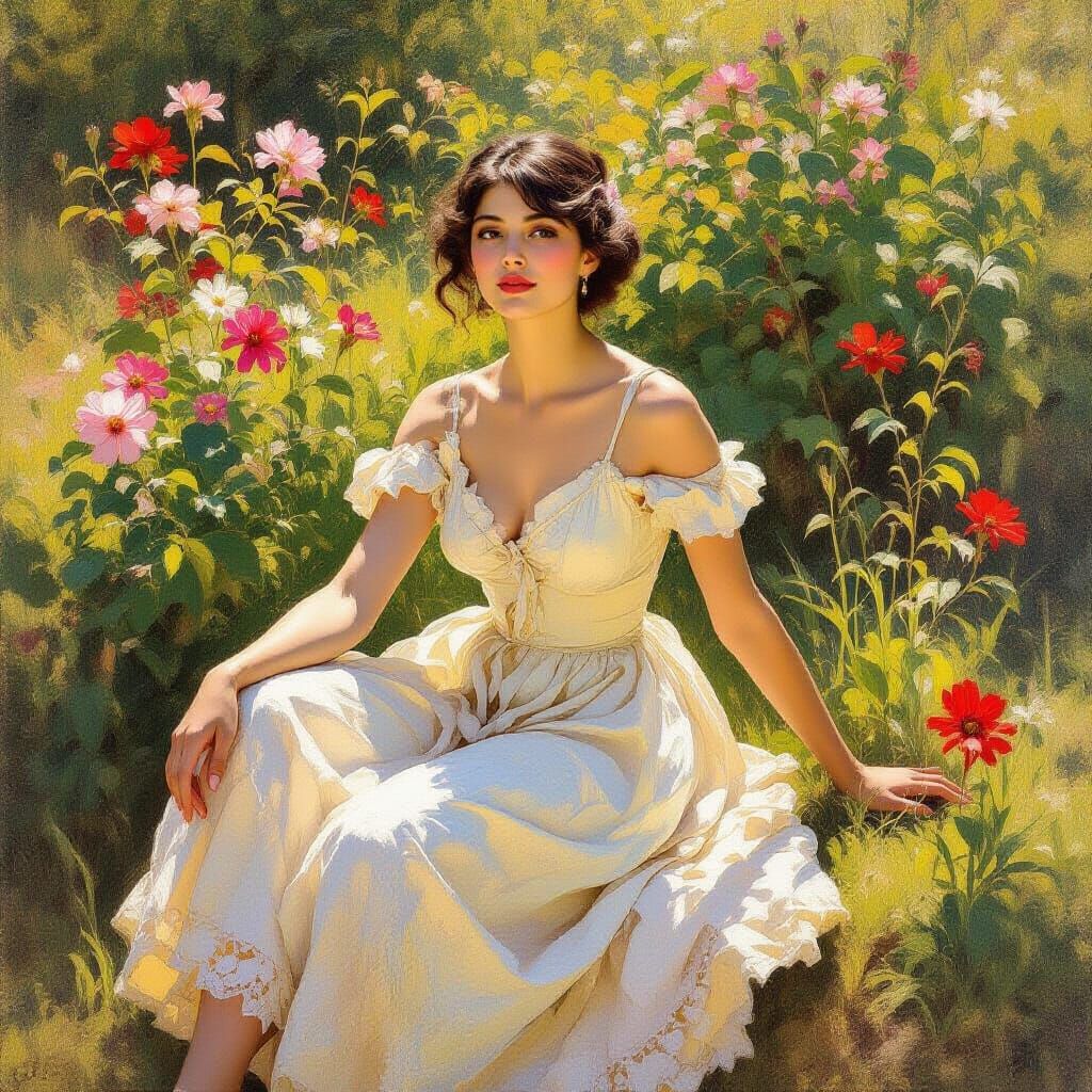 Woman in Summer Dress, Renaissance Realism Painting