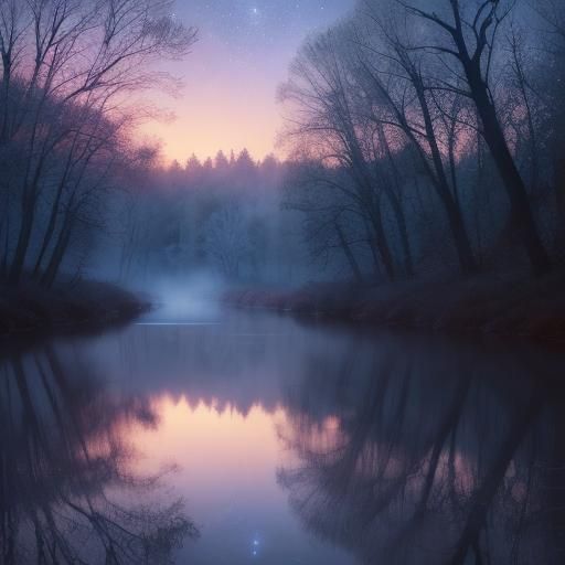 Dreamy Watercolor Landscape with Flowing Starlight