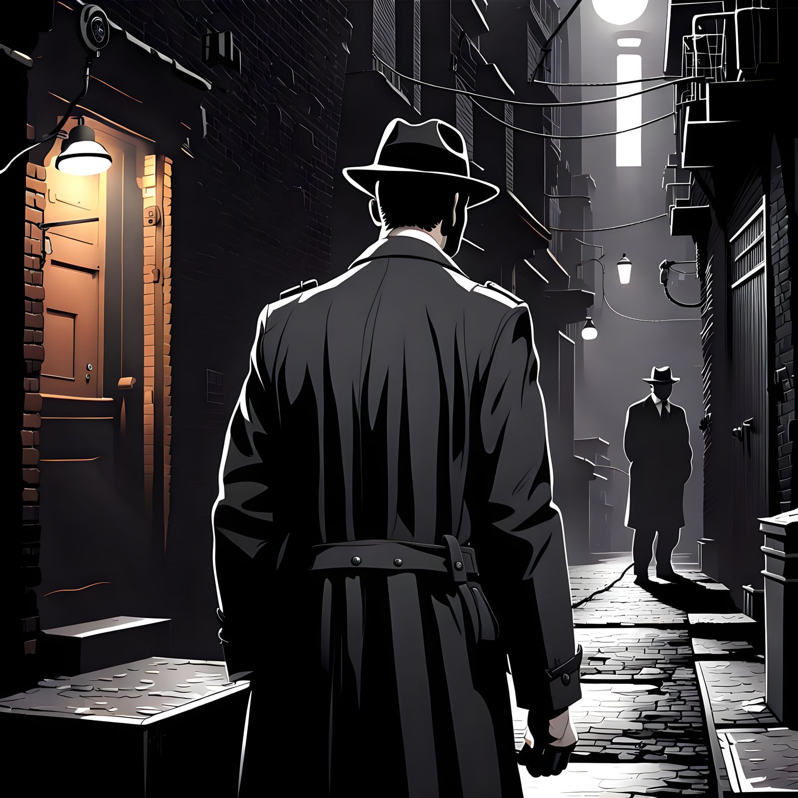 Noir detective hyperdetailed back alley