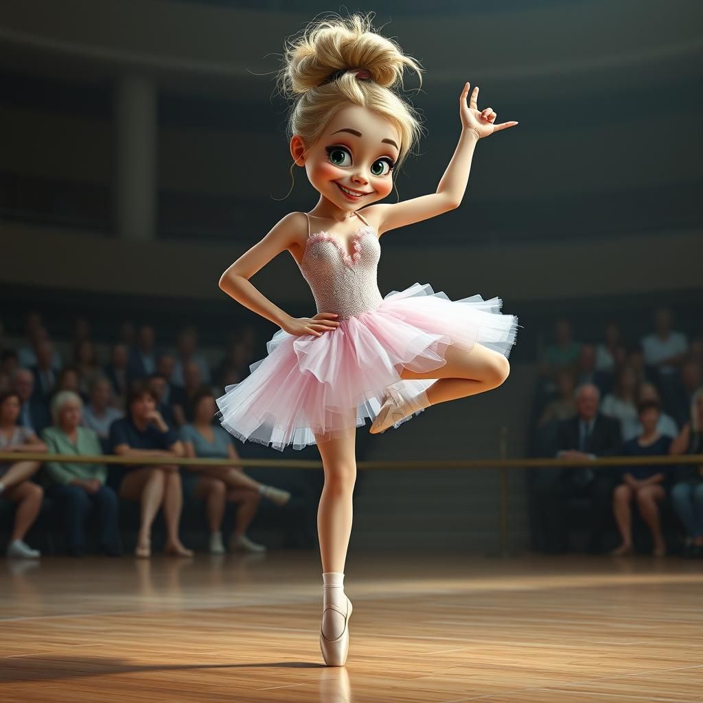 Comical Ballerina Mid-Pirouette: Hyper-Realistic Digital Art