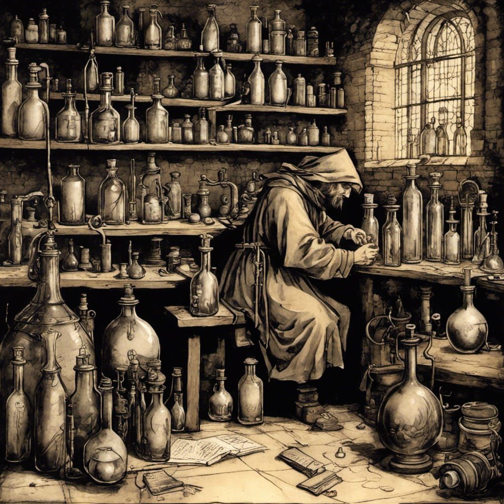 Medieval Alchemist's Laboratory: An Artistic Rendition