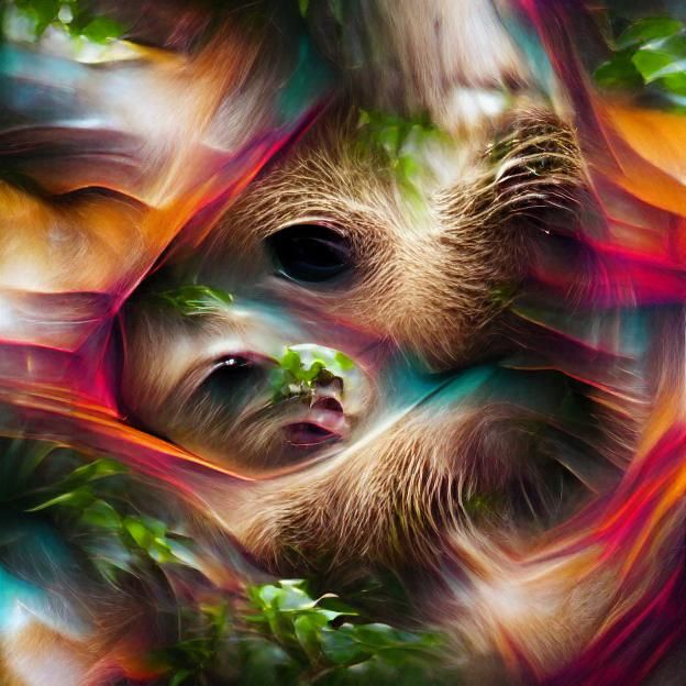 Abstract Baby Sloth in Forest