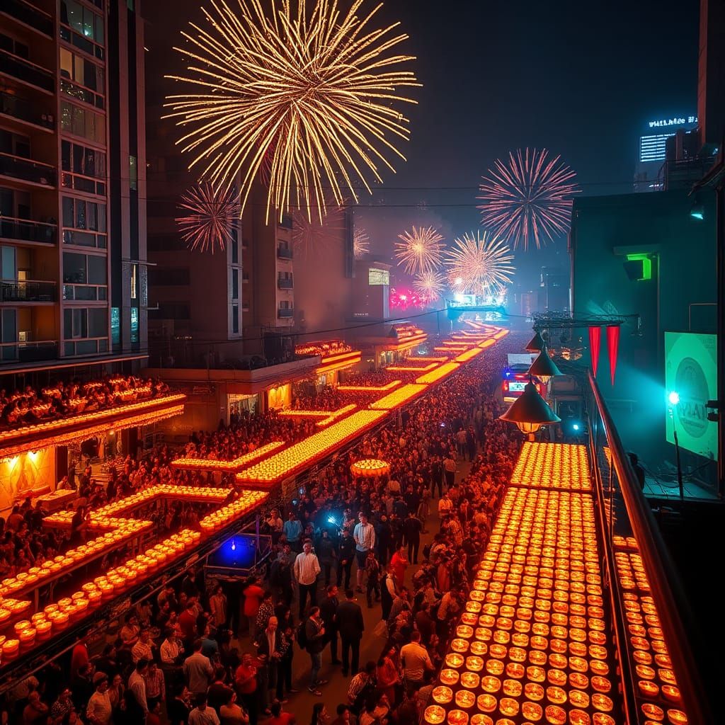 Diwali Celebration in Glowing Modern Cityscape
