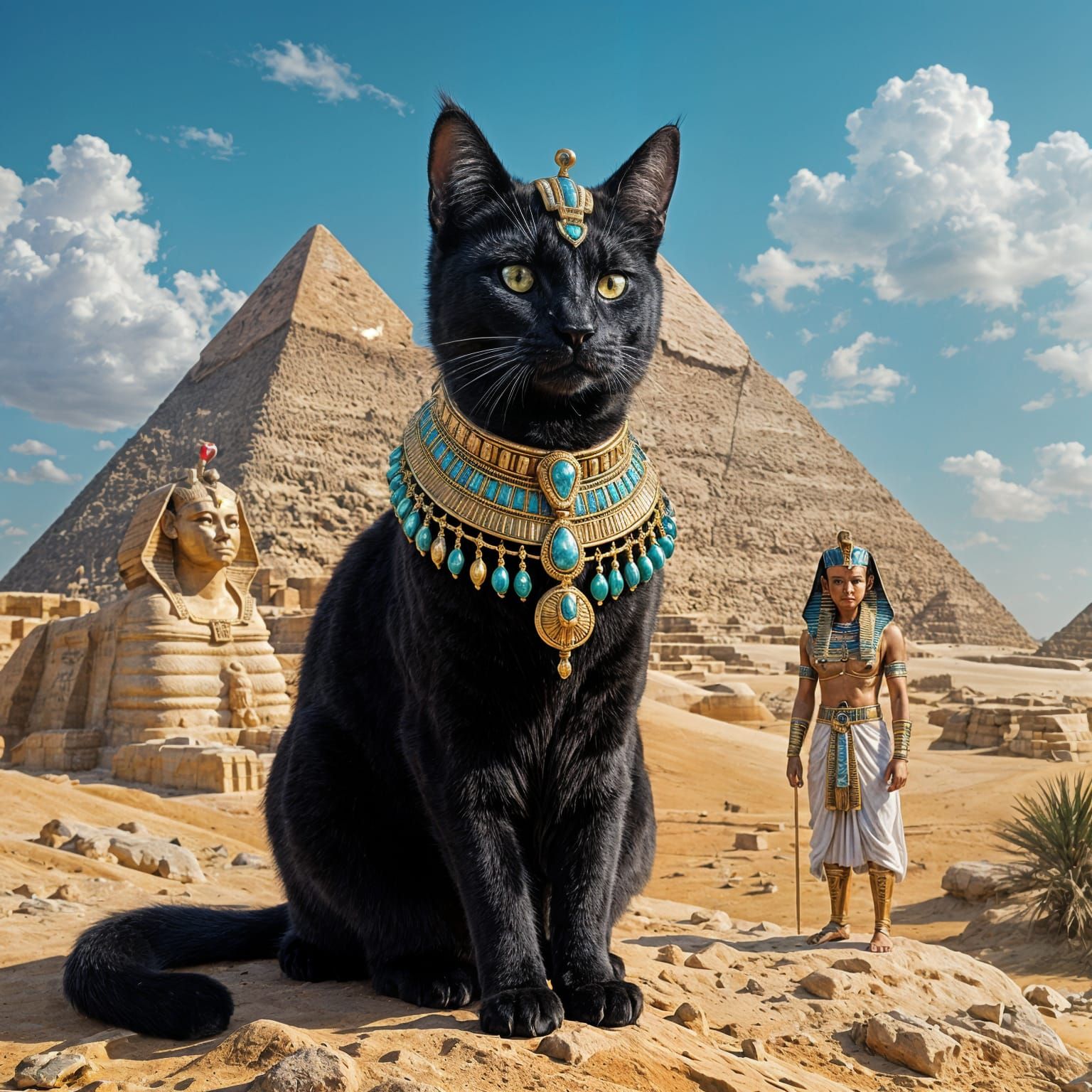 Egyptian Sphinx Guardian Cat in Painterly Style