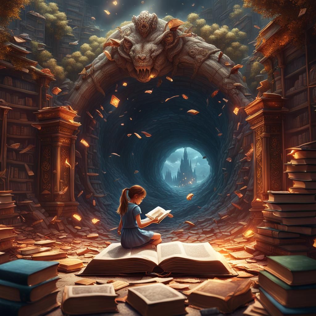 Girl Playing on Book: Detailed Matte Painting
