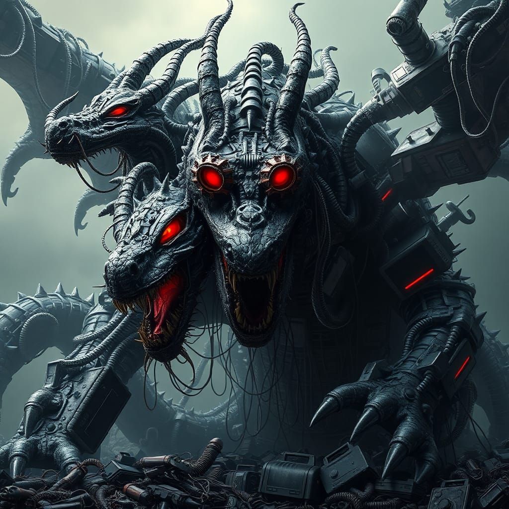 Mechanical Dragon: A Surreal Biomechanical Horror