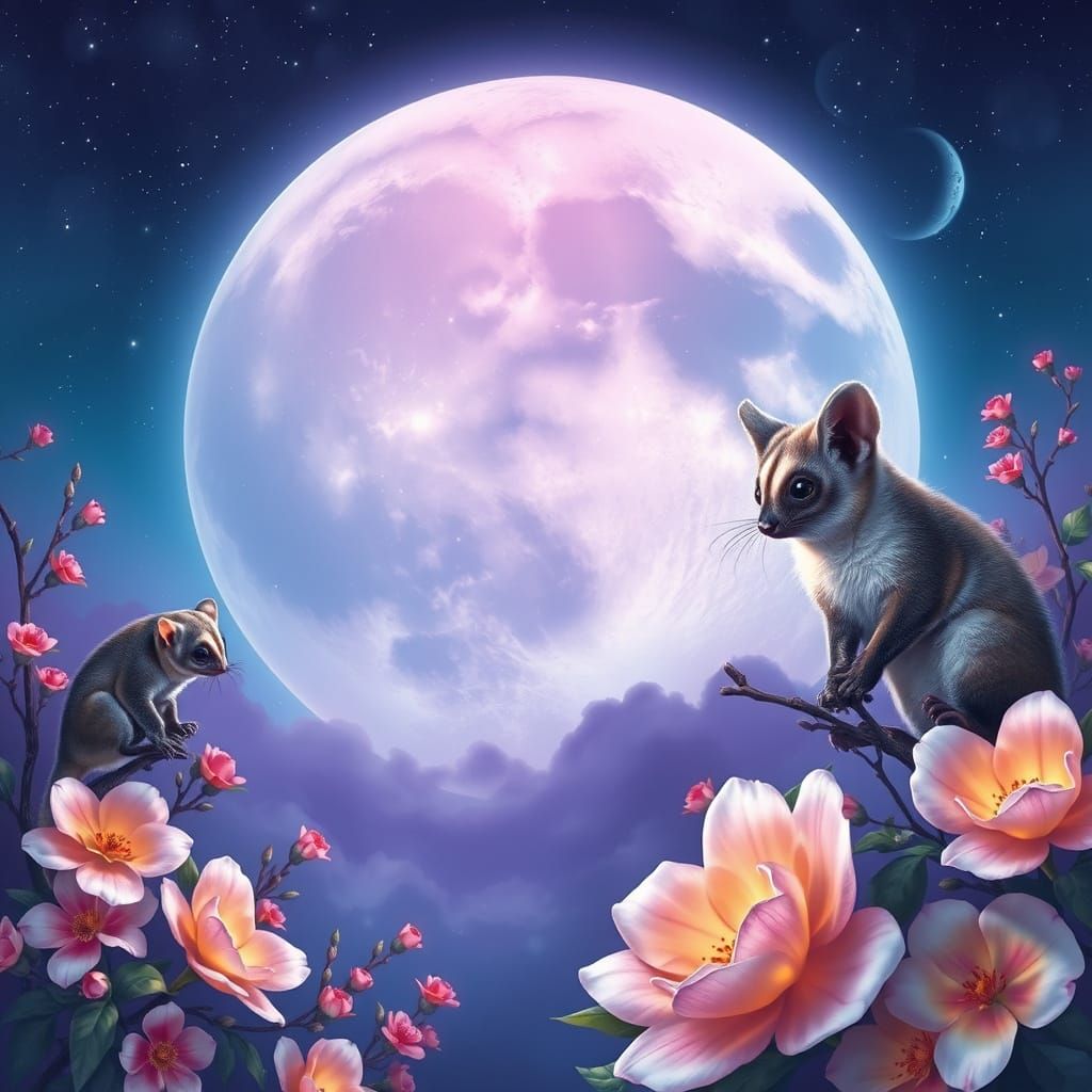 Ethereal Animals Under a Gradient Moon