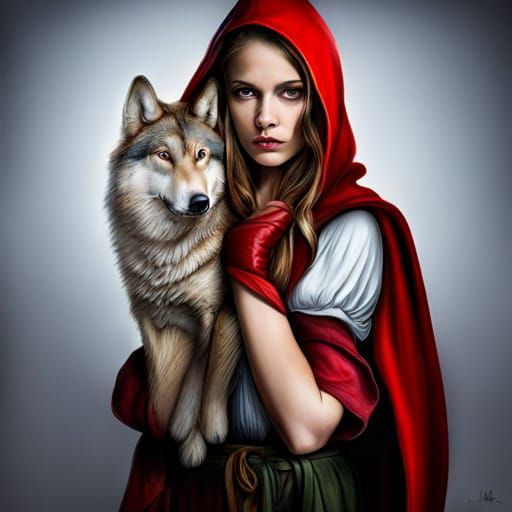 Little Red Riding Hood and Wolf in Hyperrealism
