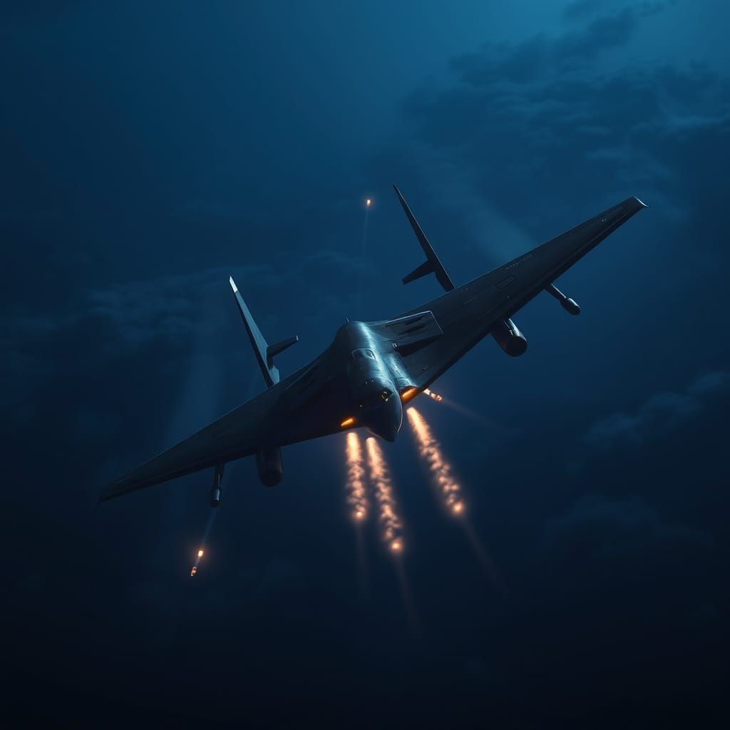 B2 Bomber Soaring Through Dark Blue Sky