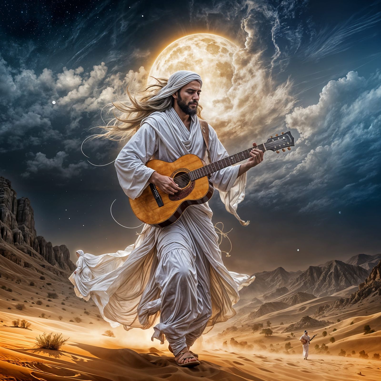 Angelic Sufi Warrior in Desert Sandstorm