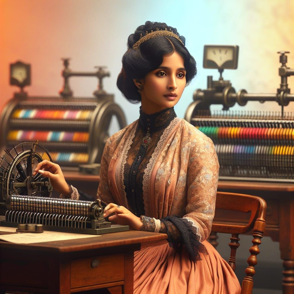 South Asian Woman Working on Analytical Machine
