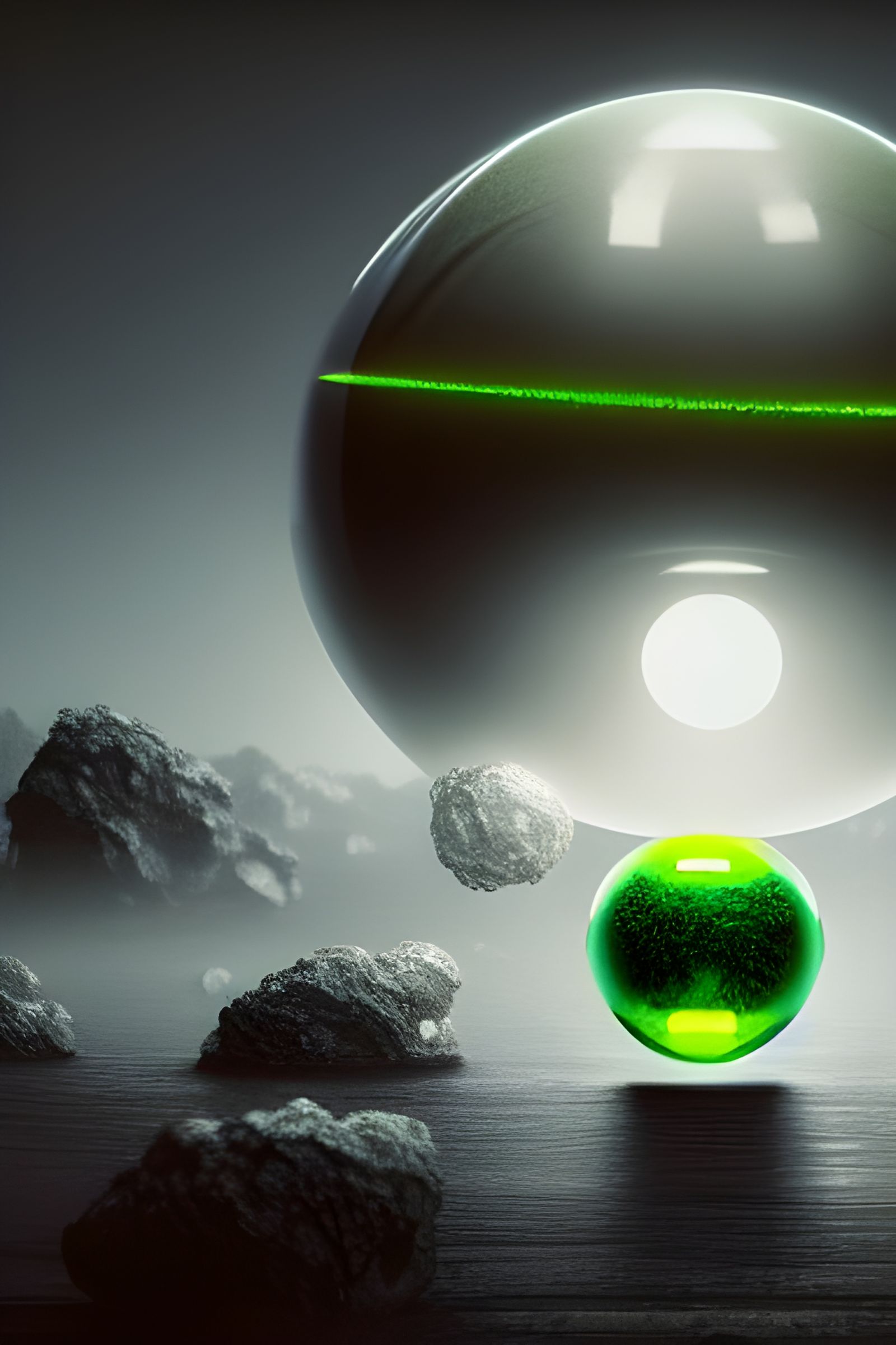 Mine in Rising Glass Orb: Hyperdetailed Concept Art