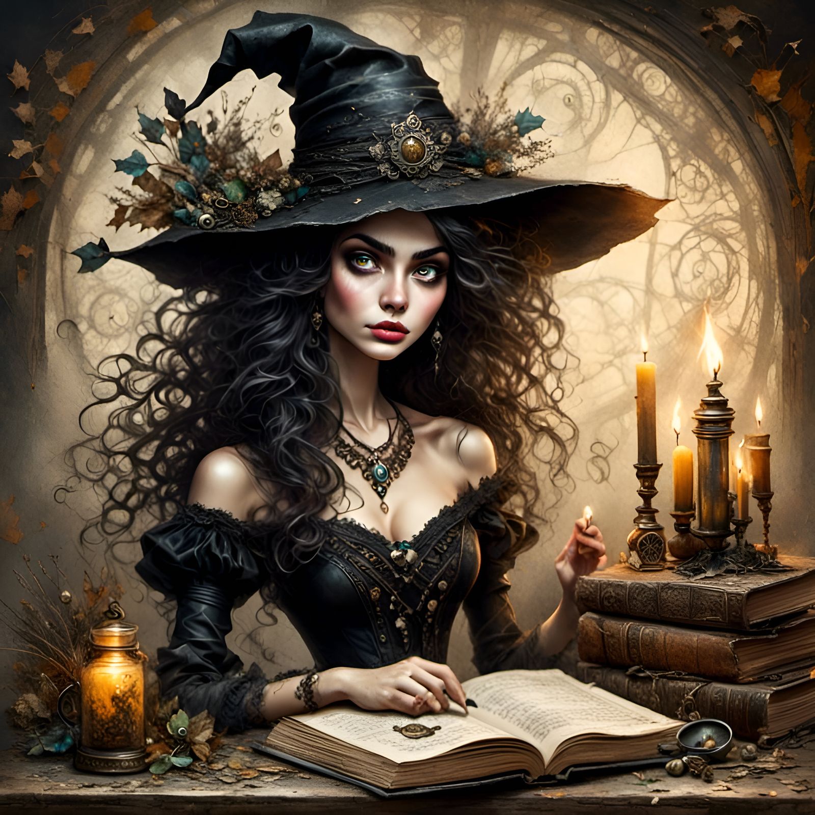 Luck Witch Casting Magic with Chalk Art Style