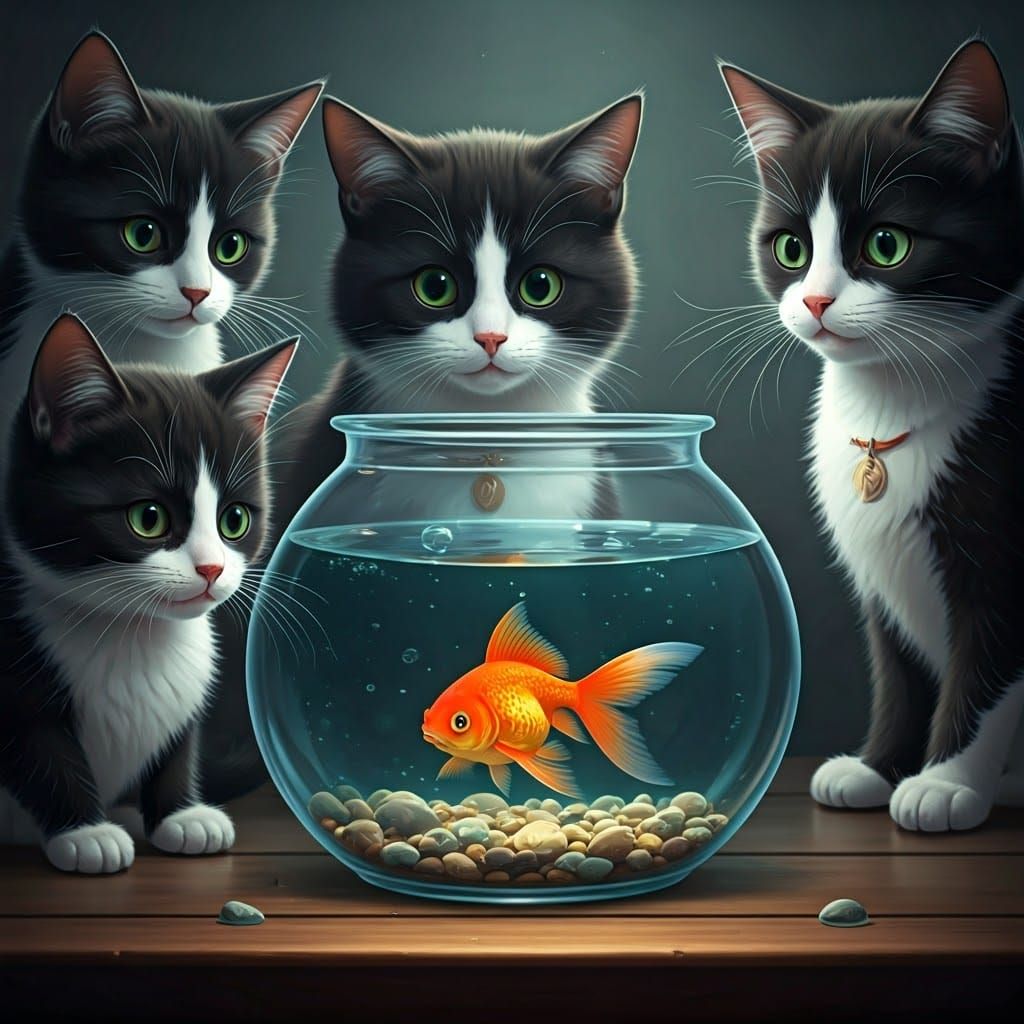 Cats Mesmerized by Goldfish: Anime-Inspired 3D Art