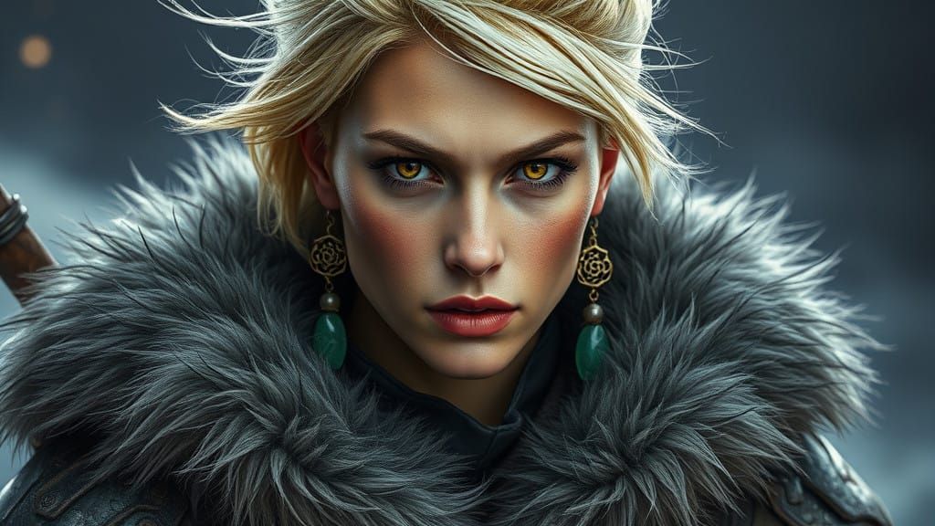 Fierce Warrior in Wolf Fur Cloak, Galactic Futurism