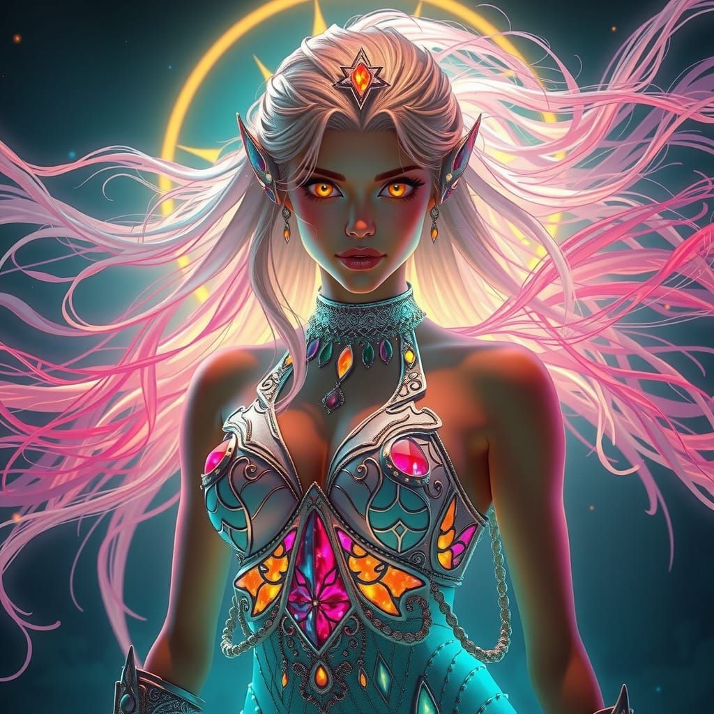 Elven Princess in Firelight: Surreal Digital Art