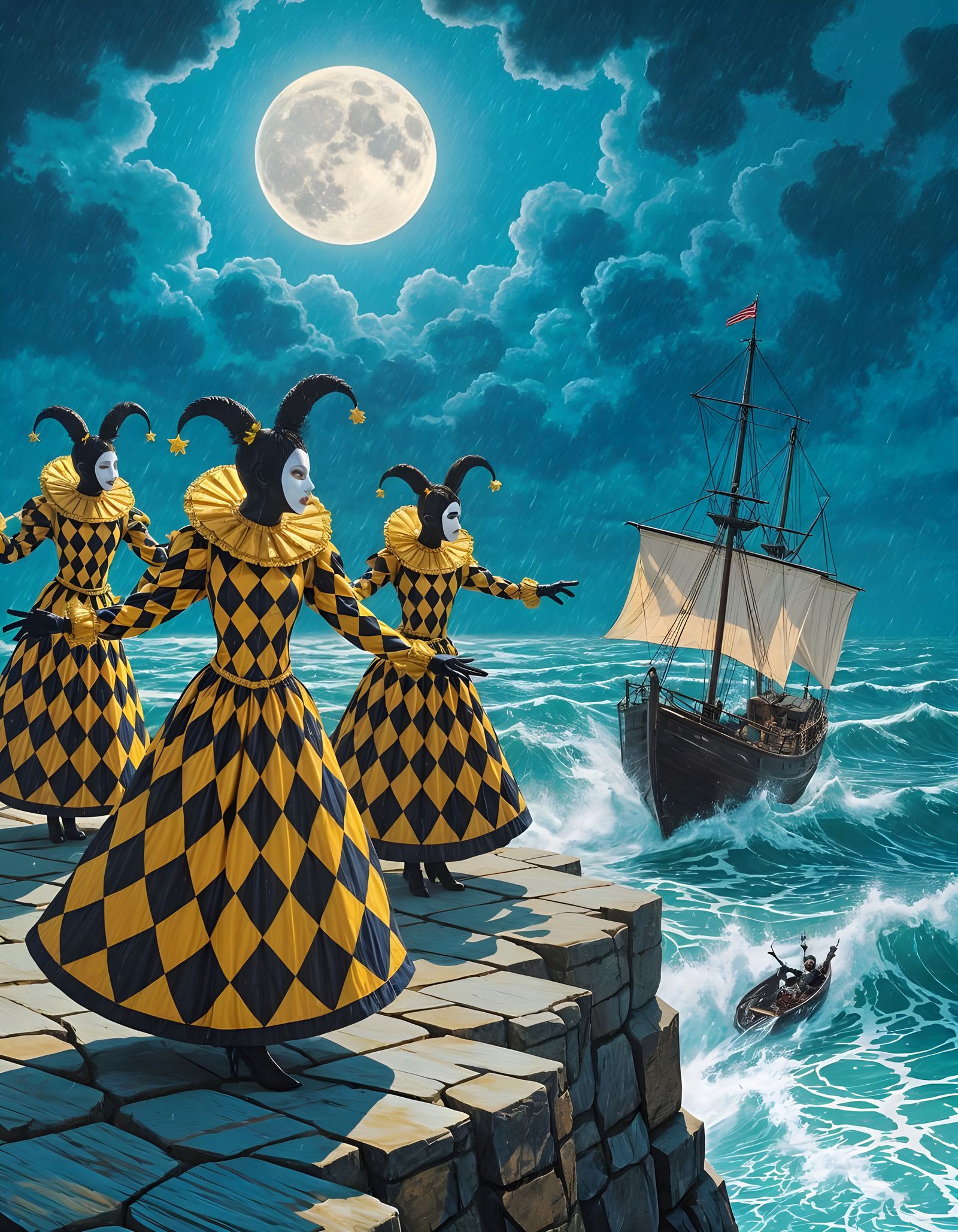Harlequins Dance in Stormy Seas by Blue Moon Light