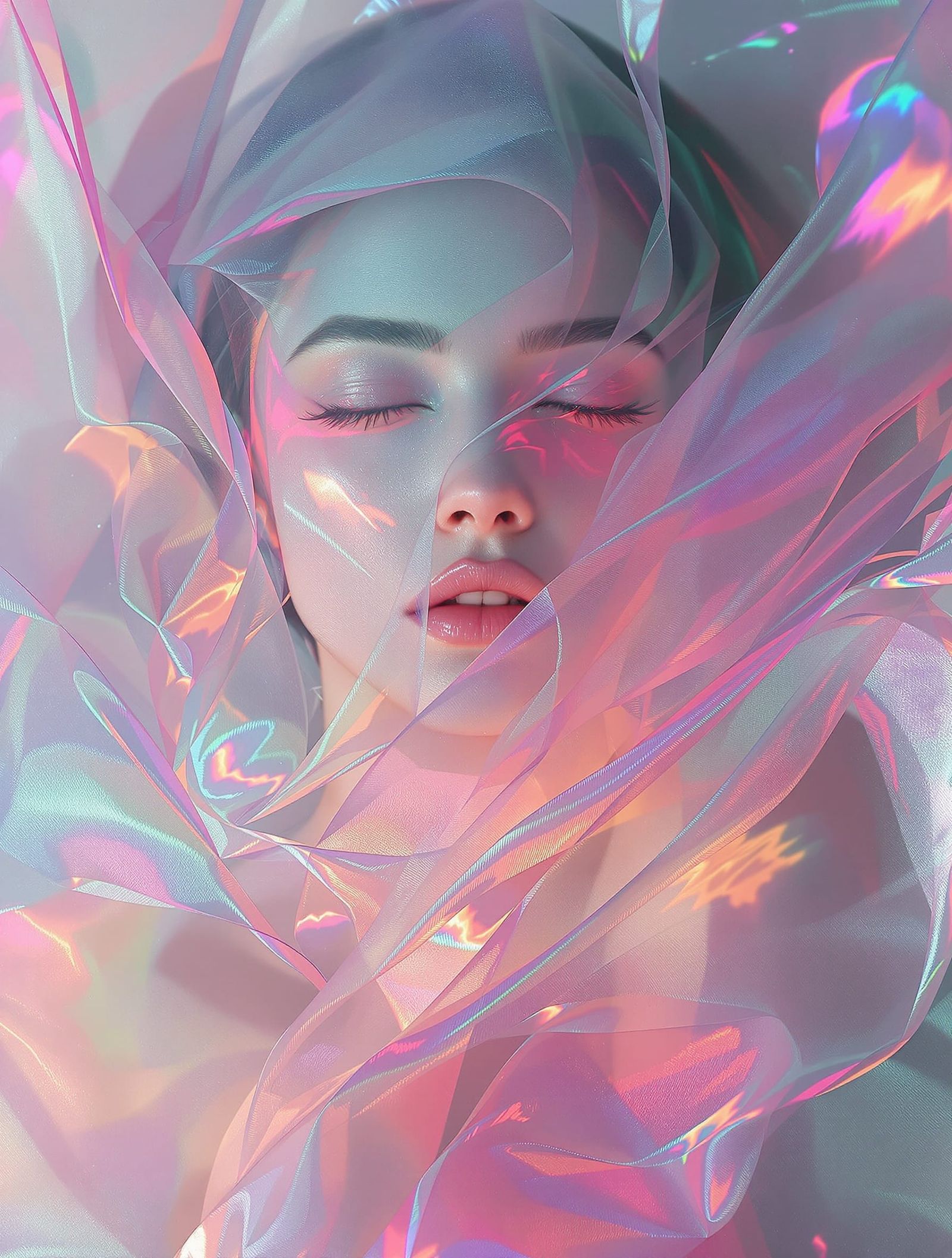Ethereal Woman Dissolving into Gradient Airbrush