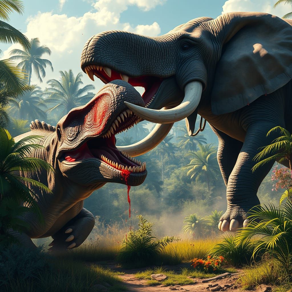 Giganotosaurus vs Tusked Elephant in Hyper-Realistic Paleoar...