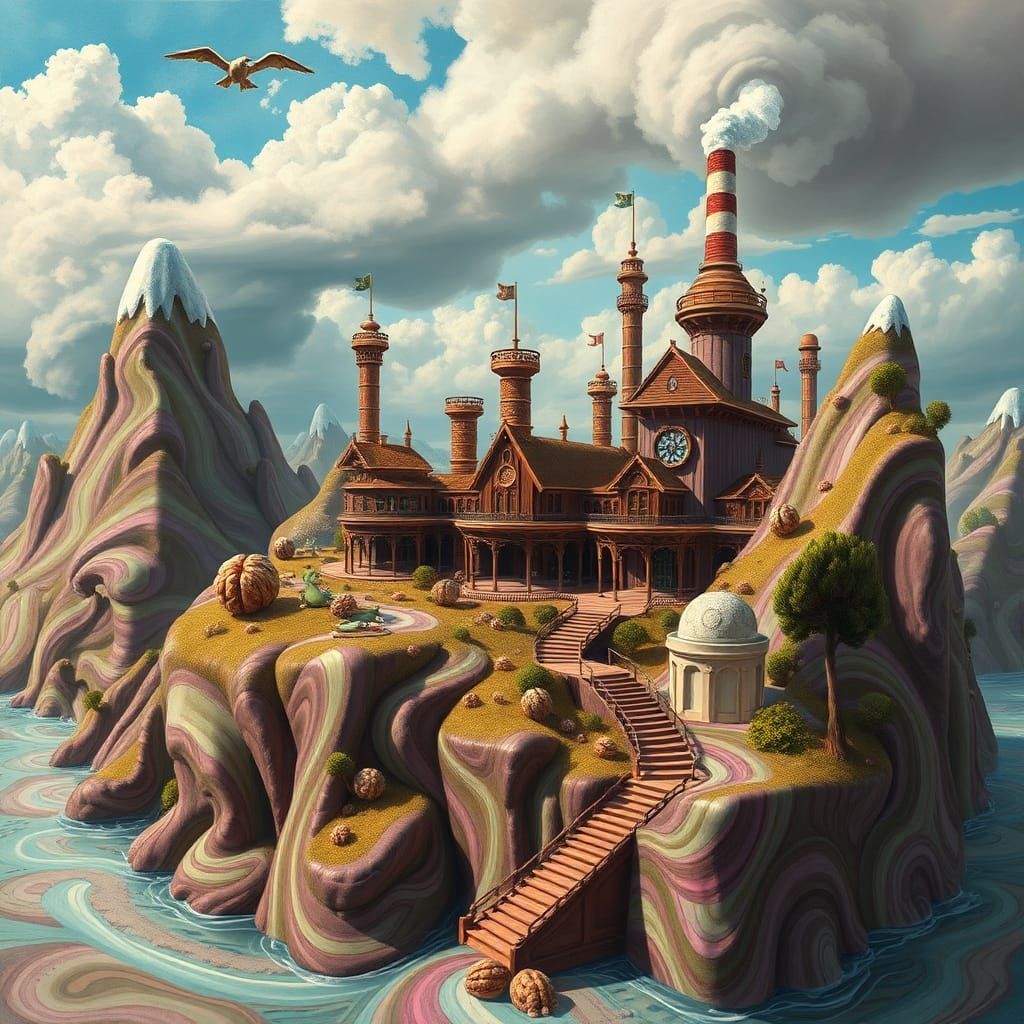 Chocolate Factory on Rocky Road Island, Surrealist Art