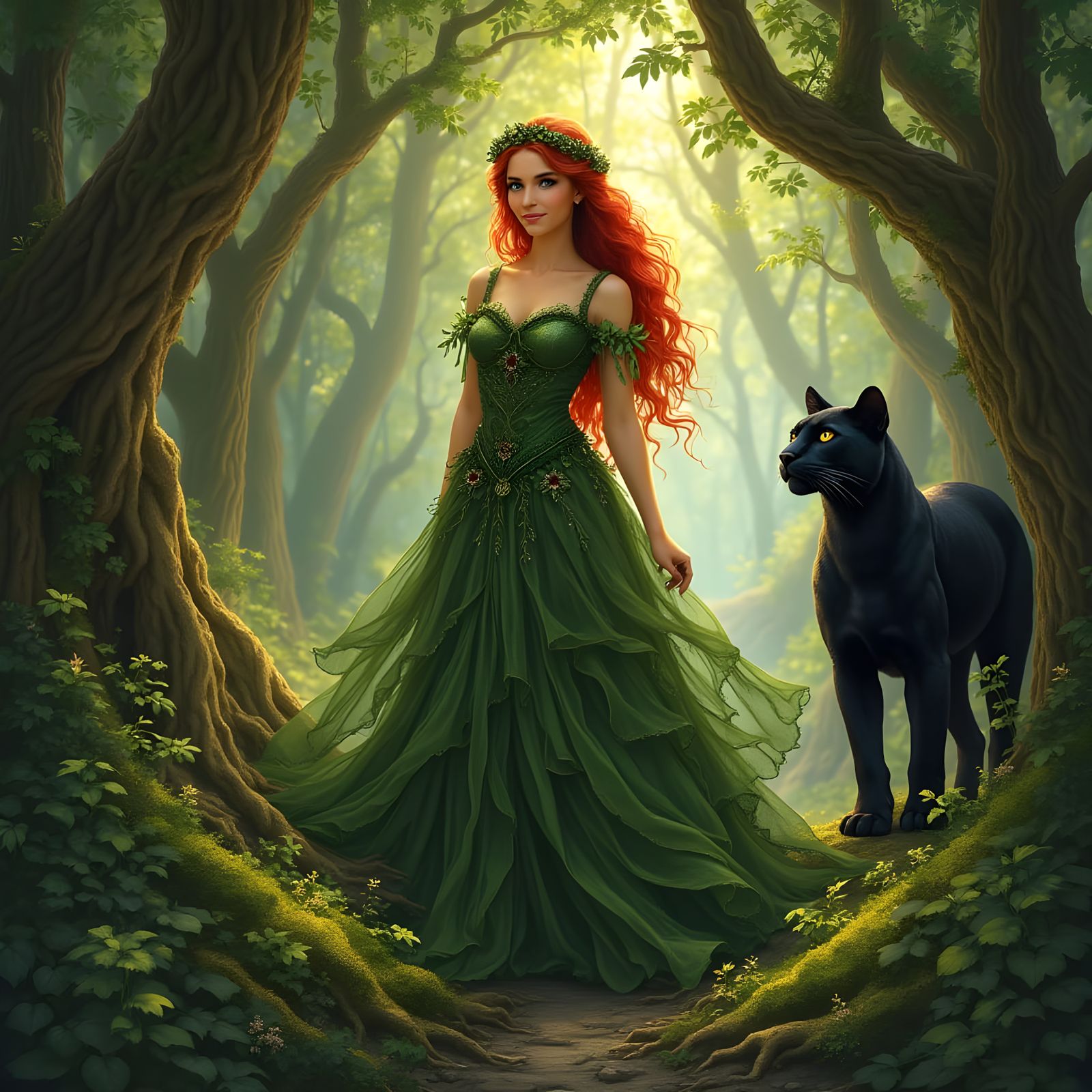 Elven Queen in a Hidden Grove, Art Nouveau Style