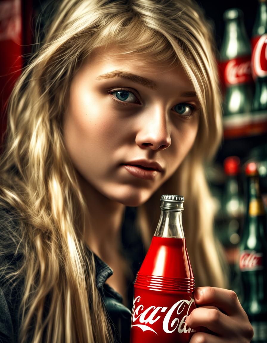 Hyperrealistic Photo of Girl Drinking Coca-Cola