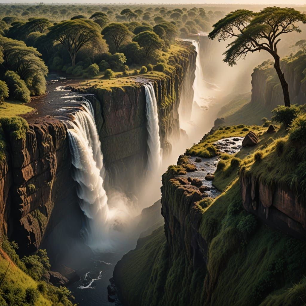 Majestic Victoria Falls in Warm, Golden Light
