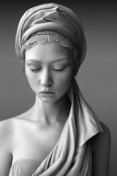 Woman in Draped Toga, Hyper-Realistic Digital Illustration